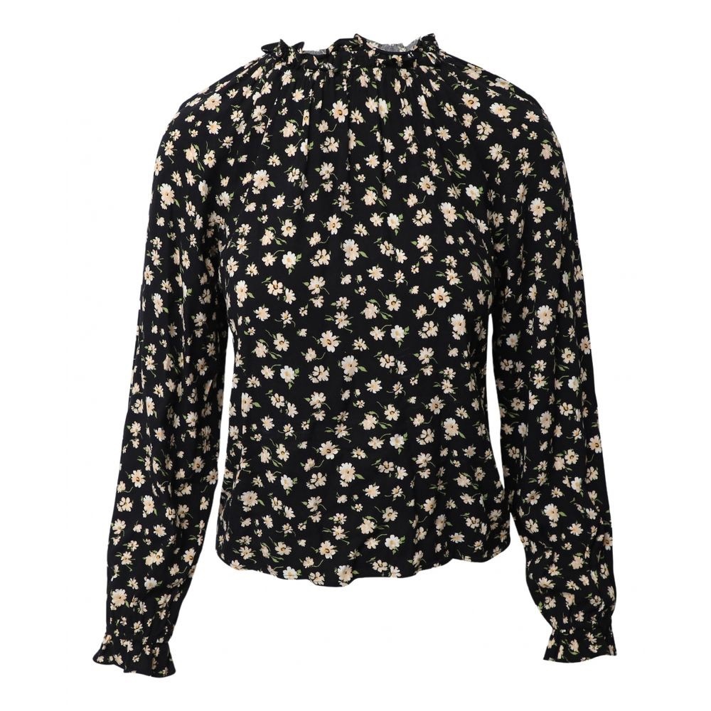 Reformation Jean Floral Blouse Black Yellow Daisy Print Ruffle Mock Turtleneck M